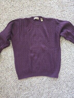 Lord & Taylor Cable Knit Crewneck Sweater - Plum Large Tall